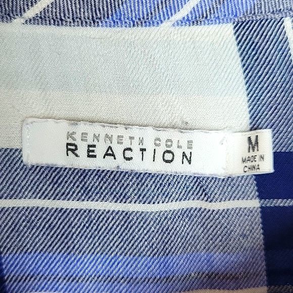 KENNETH COLE REACTION Blue Plaid Long Sleeve Button Up Collared Shirt size M - Picture 11 of 13